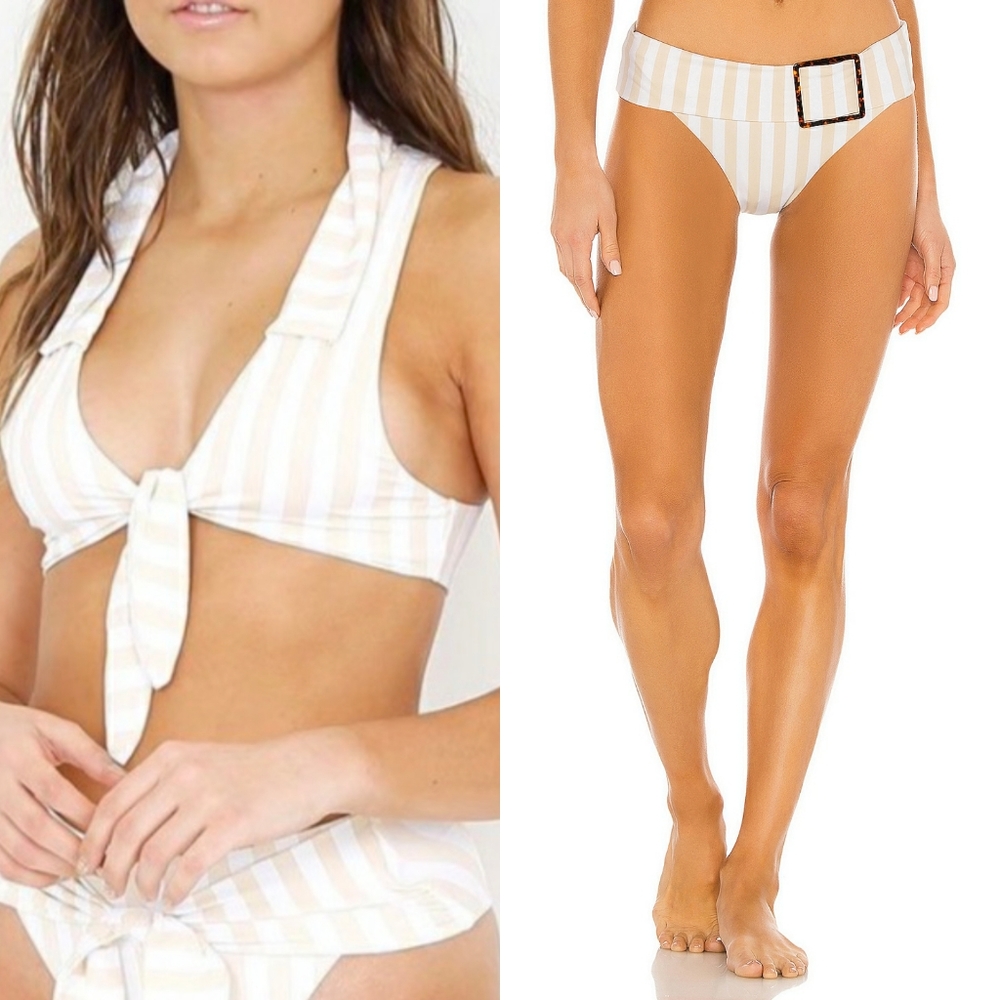 Weworewhat Striped halter tie swimsuit bikini set